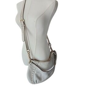 MICHAEL KORS Hobo Shoulder Bag Womens Size Cream Studded Chain‎ Pebbled Leather